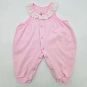 Vintage Carter's Classics Baby Girls Pink Lace Trim Bubble Romper Size 3 Months
